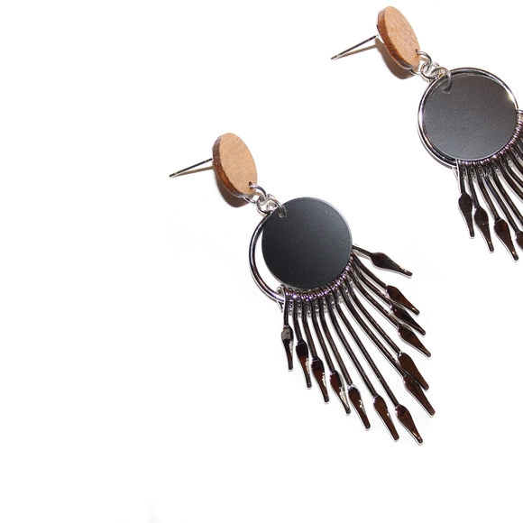 *2 for $15* Southwestern Wood Metal Drop Earrings - Picture 3 of 6